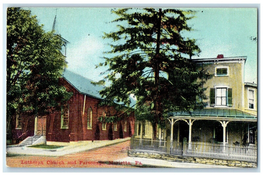 c1910's Lutheran Church And Parsonage Marrietta Pennsylvania PA Antique Postcard