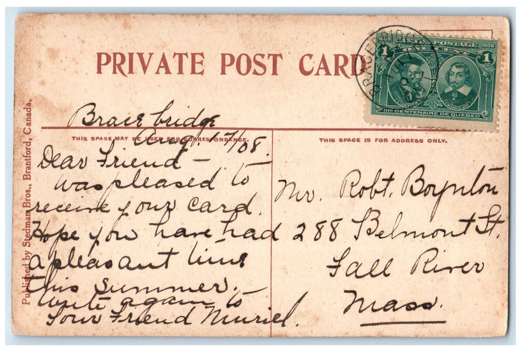 1908 A Shady Road Bracebridge Muskoka Ontario Canada Posted Antique Postcard