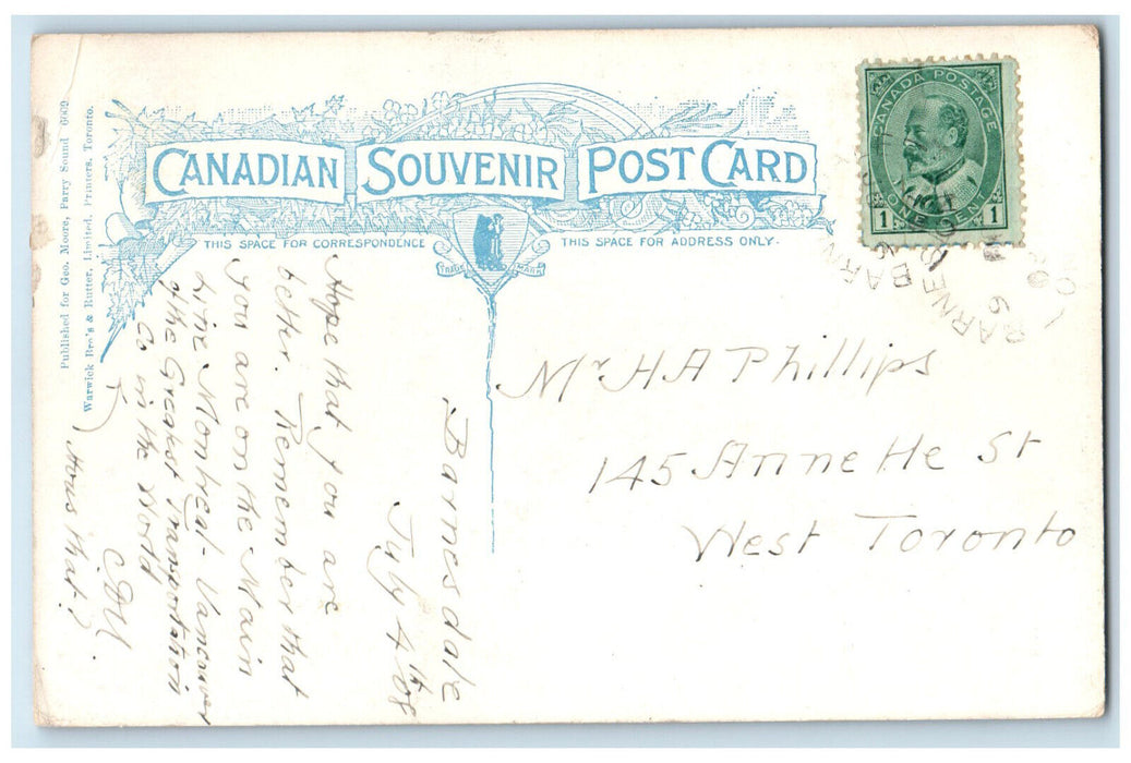 c1910 Double Deck Steamboat C.P.R. Bridge from Dock Parry Sound Canada Postcard