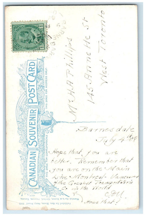 c1910 Double Deck Steamboat C.P.R. Bridge from Dock Parry Sound Canada Postcard