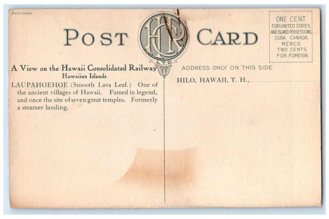 c1940 View Hawaii Consolidated Railway Hawaiian Islands Laupahoehoe HI Postcard