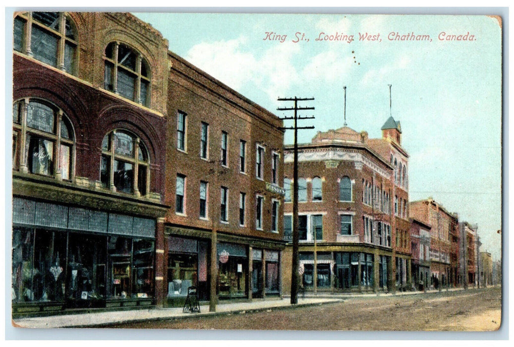 1916 King Street Looking West Chatham Ontario Canada Unposted Antique Postcard