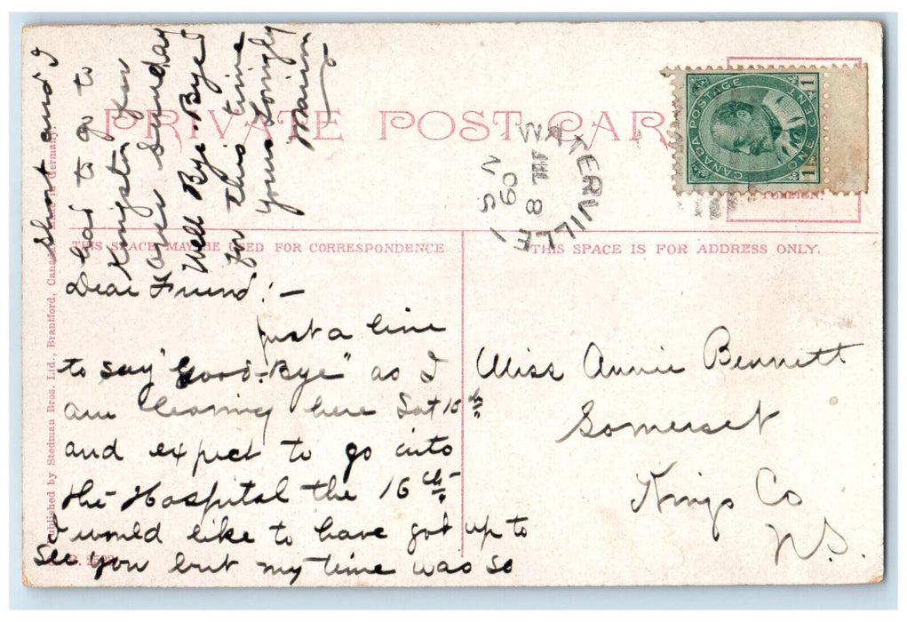 1909 Main Street Waterville Nova Scotia Canada Antique Posted Postcard