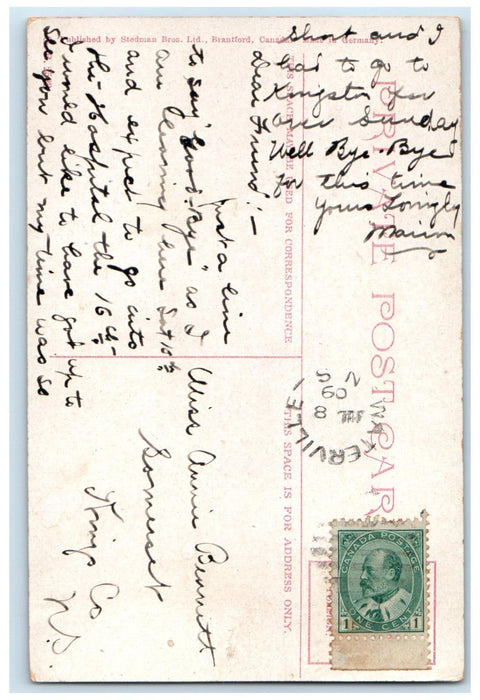 1909 Main Street Waterville Nova Scotia Canada Antique Posted Postcard