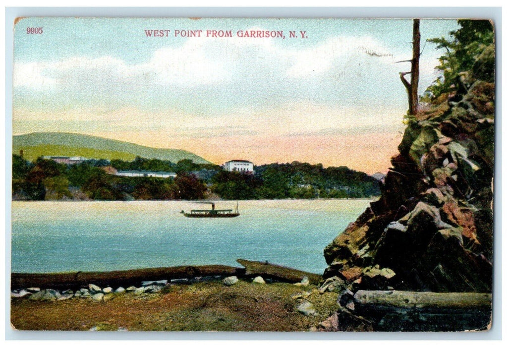1911 View From West Point From Garrison New York NY, Boat Antique Postcard