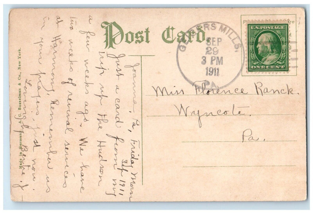 1911 View From West Point From Garrison New York NY, Boat Antique Postcard