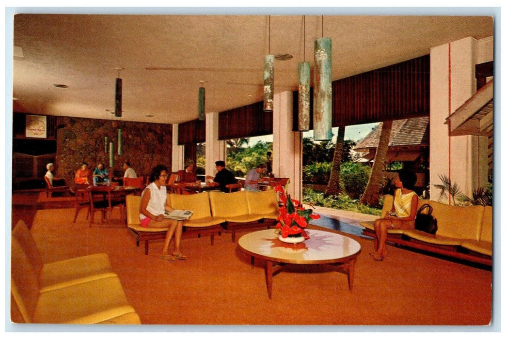 c1960 Guest Lobby Lounge Kauai Surf Hotel Kalapaki Beach Hawaii Vintage Postcard