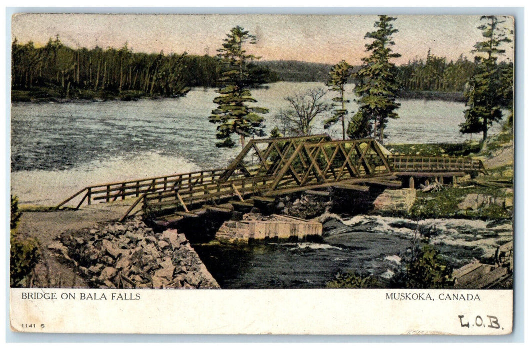 1907 Bridge on Bala Falls Muskoka Ontario Canada Posted Antique RPO Postcard