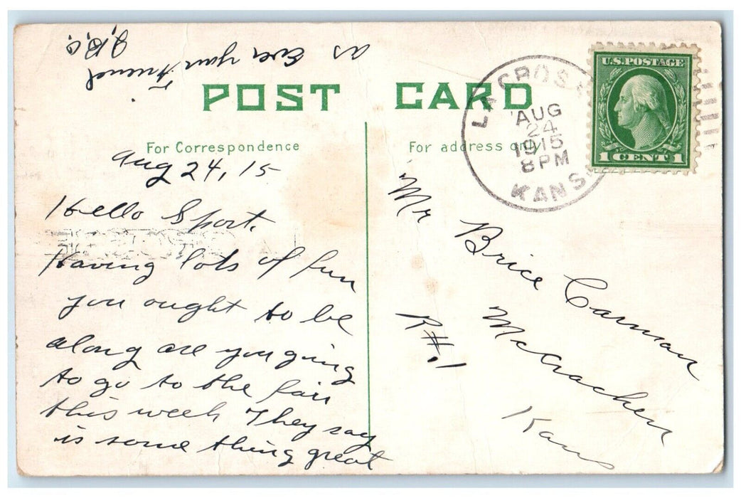 1915 One Amusements Pennant Lovers Wedding La Crosse Kansas KS Vintage Postcard