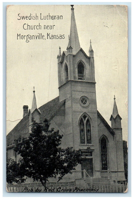 1913 Swedish Lutheran Church Exterior Building Stair Morganville Kansas Postcard