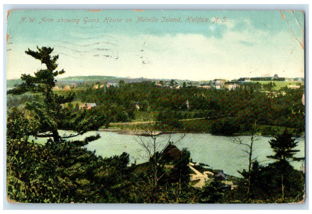 1911 N.W. Arm Showing Govrs. House on Melville Island Halifax NS Canada Postcard