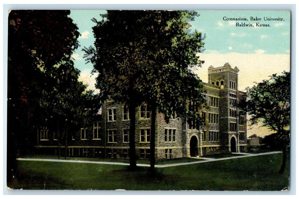 1911 Gymnasium Baker University Exterior Building Field Baldwin Kansas Postcard