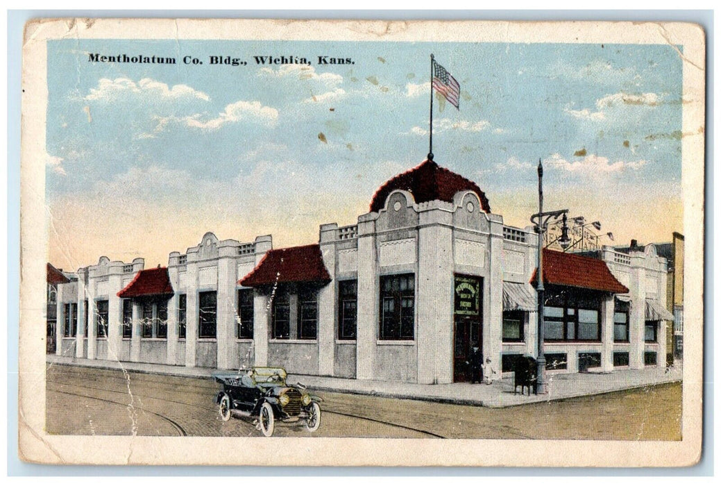 1919 Mentholatum Co. Building Classic Car  Wichita Kansas Terminal RPO Postcard