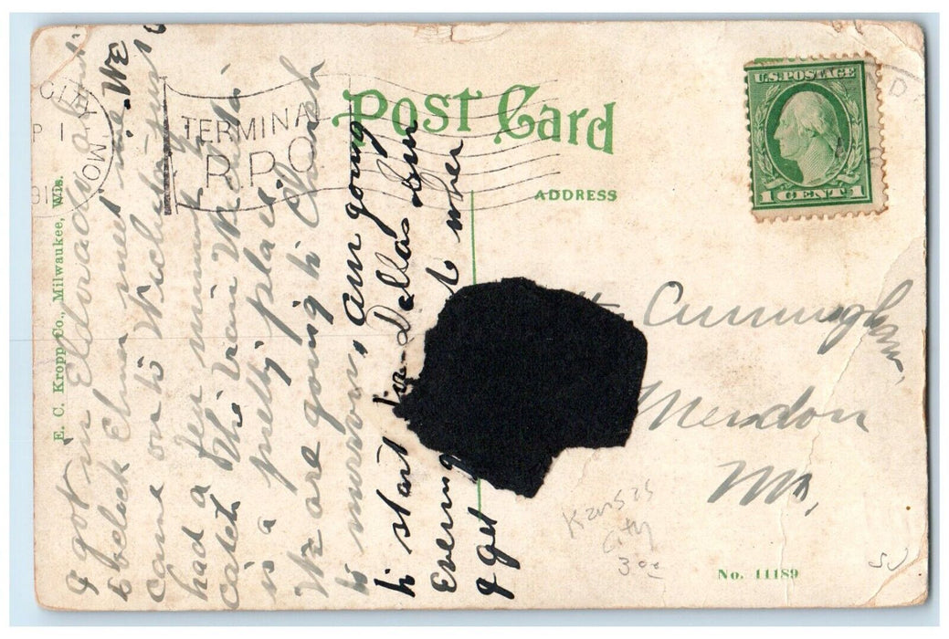 1919 Mentholatum Co. Building Classic Car  Wichita Kansas Terminal RPO Postcard