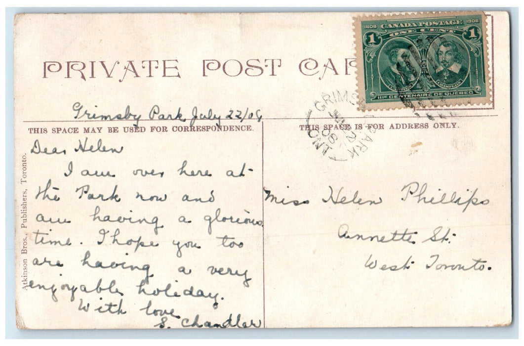 1908 Driveway Leading to Grimsby Park Ontario Canada Antique Posted Postcard