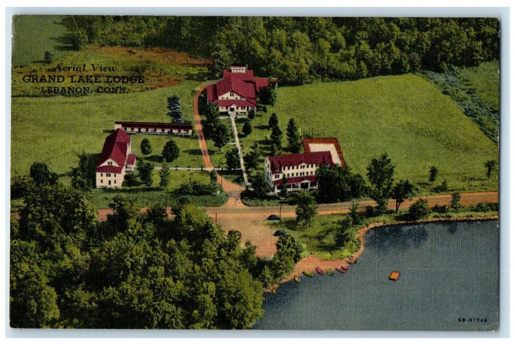 1955 Aerial View Grand Lake Lodge Lebanon Connecticut CT Chestnut Hill Postcard