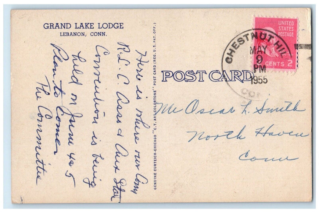 1955 Aerial View Grand Lake Lodge Lebanon Connecticut CT Chestnut Hill Postcard