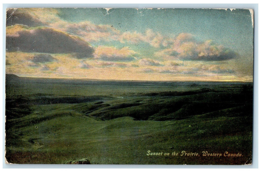 1911 View of Sunset on the Prairie Western Canada Antique Posted Postcard
