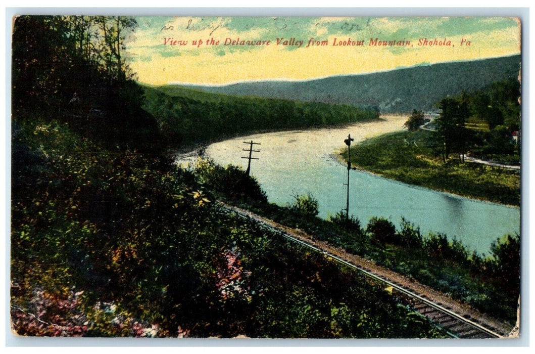 1912 View Up The Delaware Valley From Lookout Mountains Shohola PA Postcard