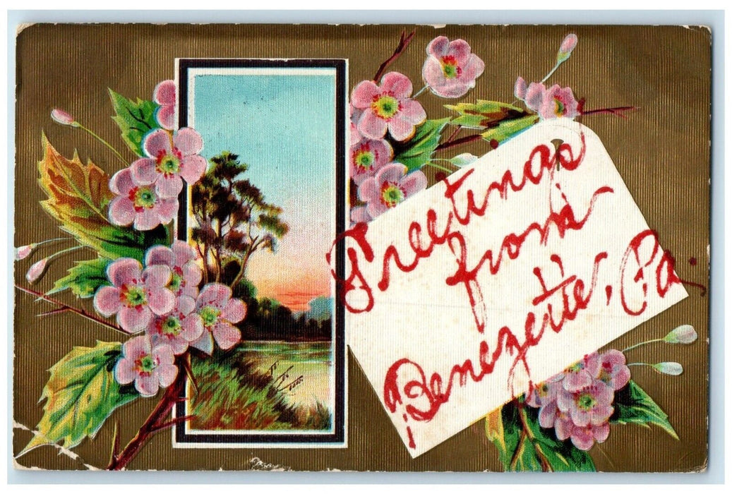 1909 Greetings From Benezette Pennsylvania PA, Flowers Embossed Antique Postcard