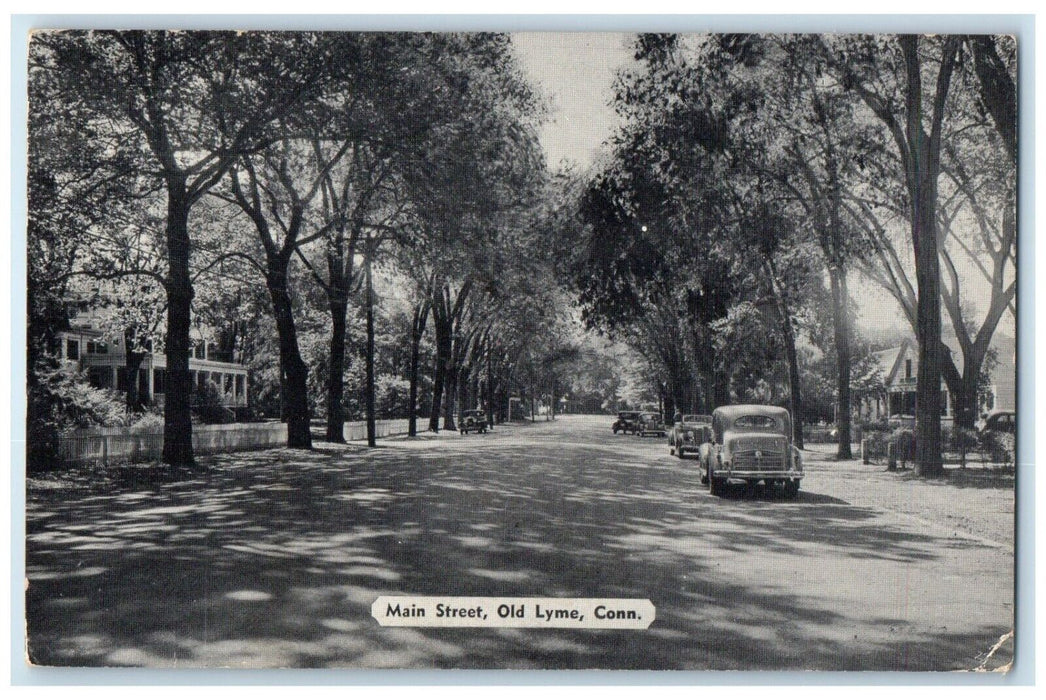 1955 Main Street Road Classic Cars Old Lyme Connecticut Vintage Antique Postcard