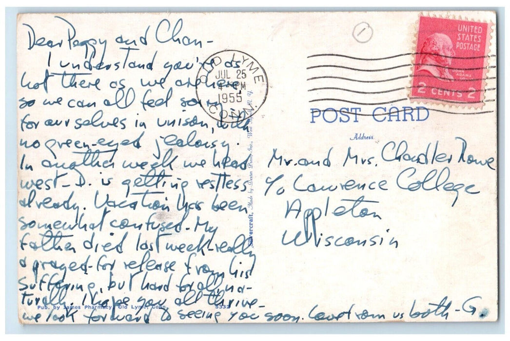 1955 Main Street Road Classic Cars Old Lyme Connecticut Vintage Antique Postcard