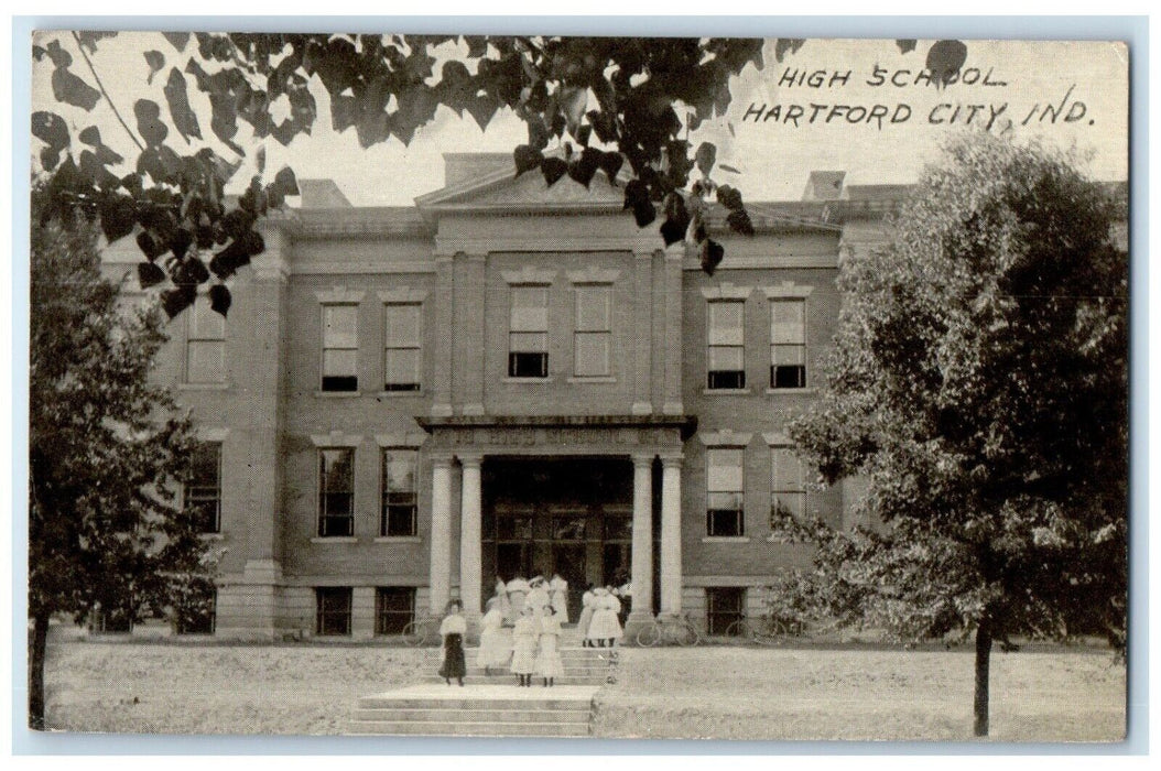c1910 Front View High School Building Hartford City Indiana IN Unposted Postcard