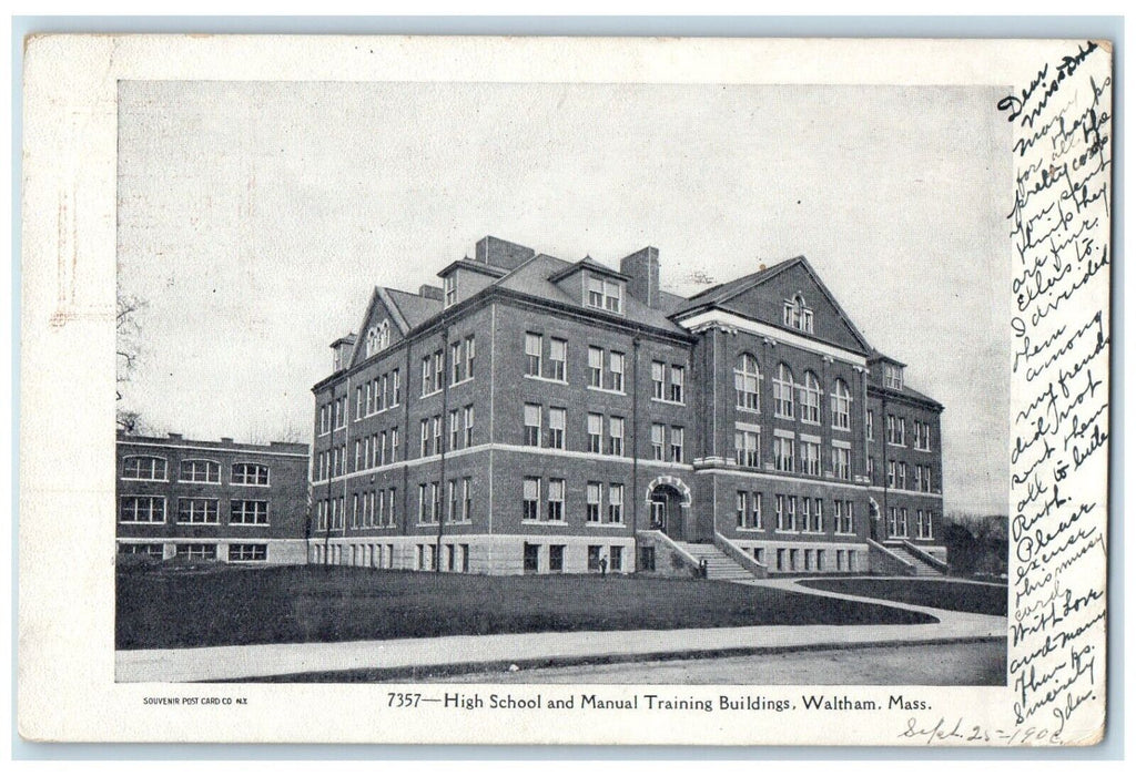 1906 High School And Manual Training Buildings Waltham Easton MA Posted Postcard