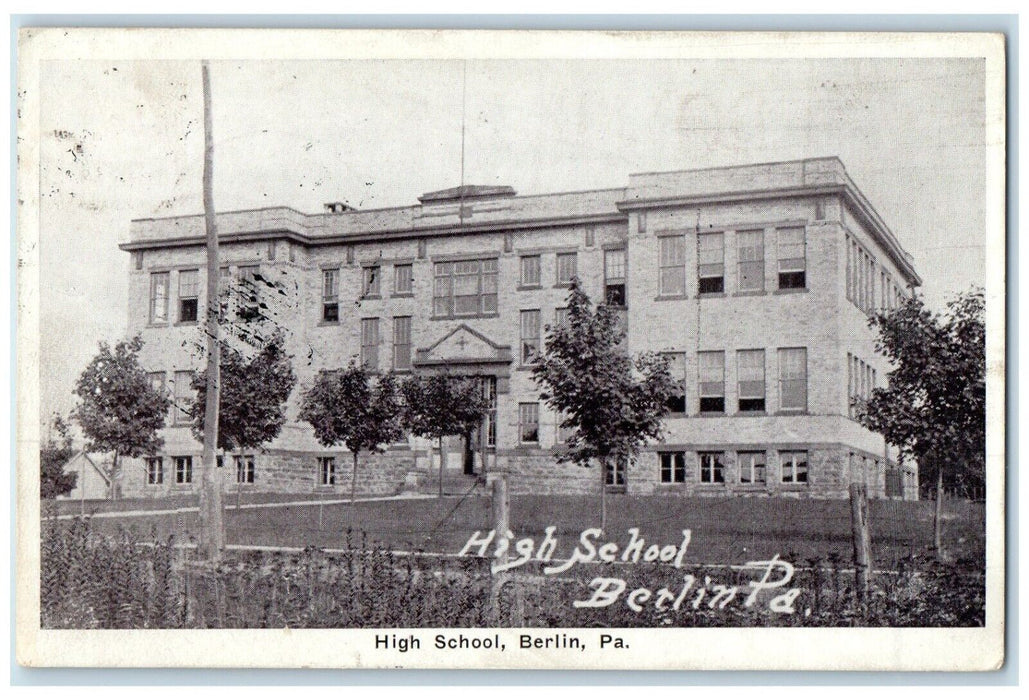 1927 High School Building Campus Berlin Pennsylvania PA Posted Vintage Postcard