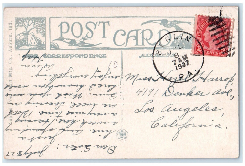 1927 High School Building Campus Berlin Pennsylvania PA Posted Vintage Postcard