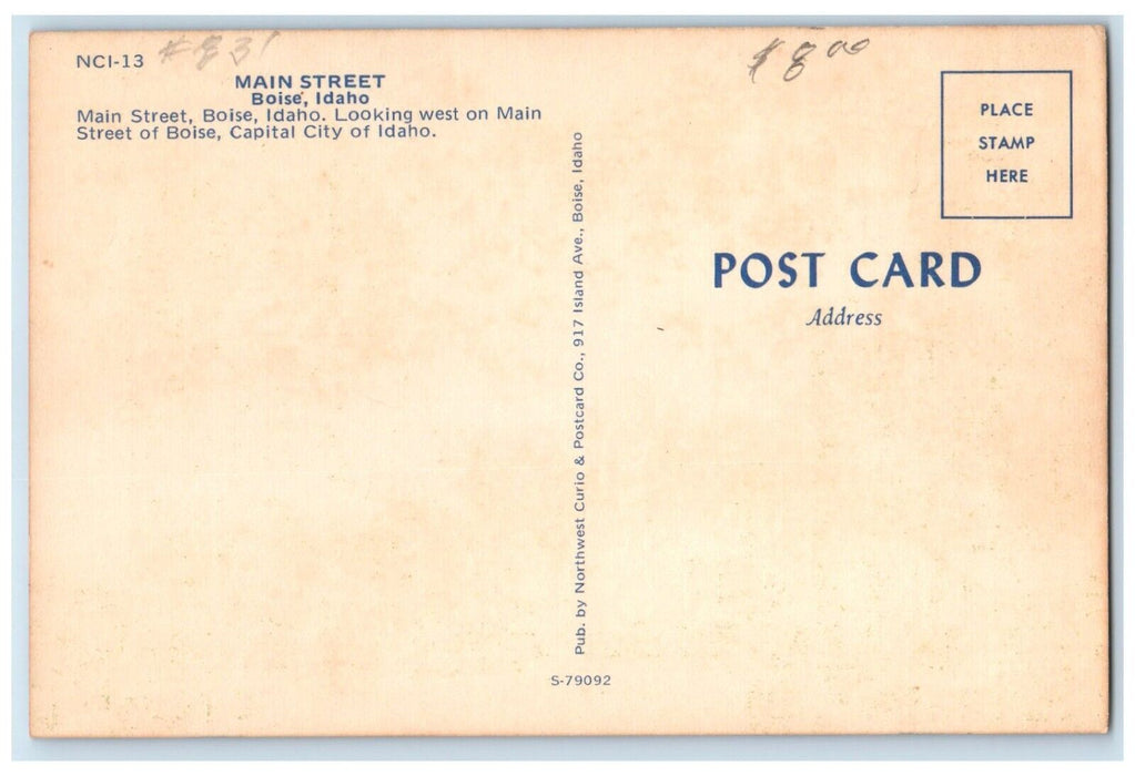 c1950 Main Street Boise Idaho Exterior Building Capital City Idaho ID Postcard