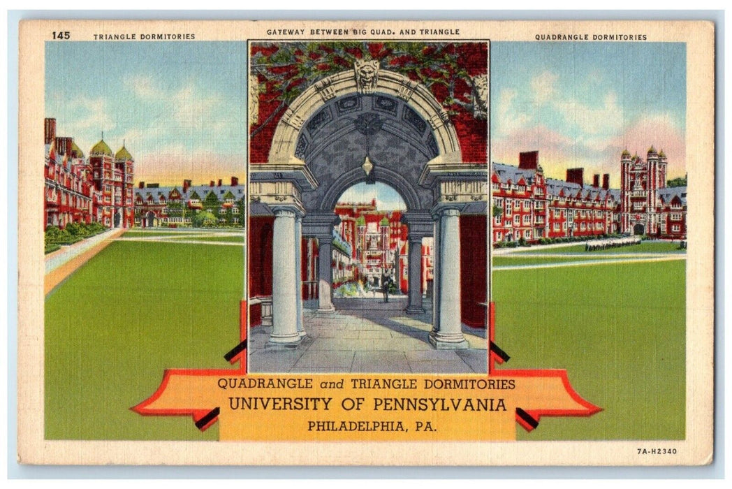 1942 Quadrangle And Triangle Dormitories University Of Pennsylvania Postcard