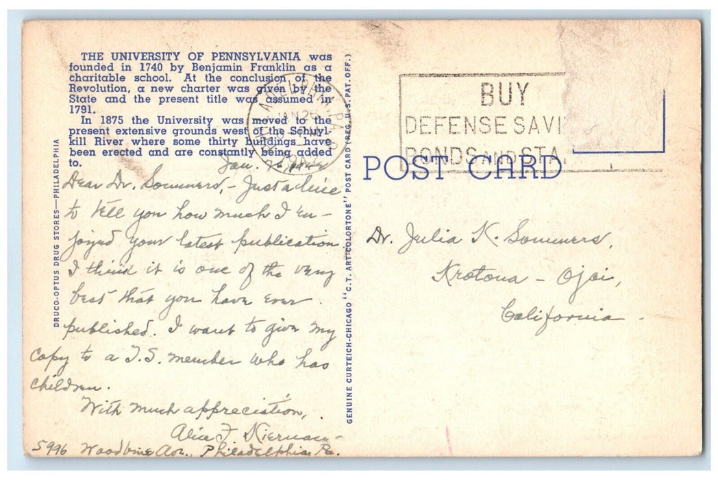 1942 Quadrangle And Triangle Dormitories University Of Pennsylvania Postcard