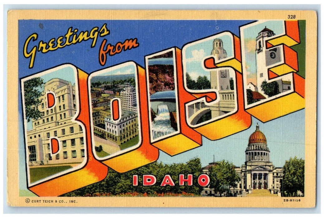 1944 Greetings From Big Letter Multiview Boise Idaho ID Vintage Antique Postcard