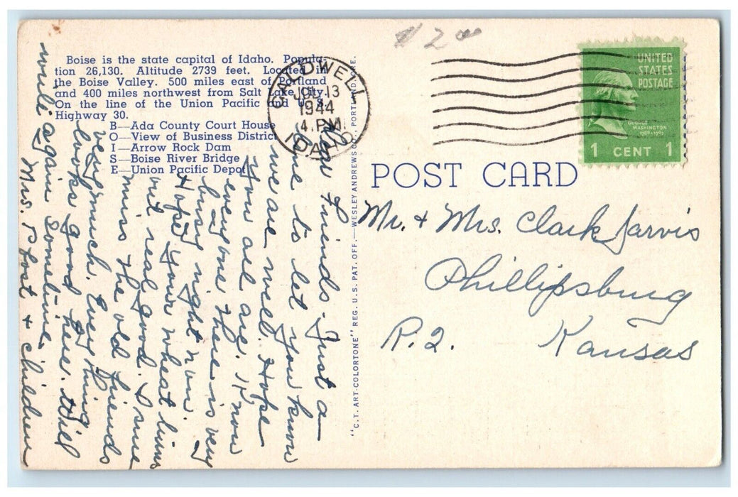 1944 Greetings From Big Letter Multiview Boise Idaho ID Vintage Antique Postcard