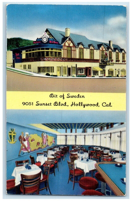 c1940 Bit Sweden Restaurant Multi-View Hollywood California CA Unposted Postcard