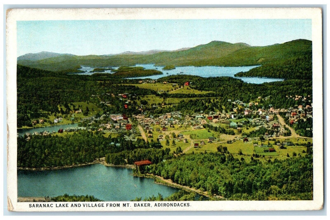 1926 Aerial View Saranac Lake Village Mt Baker Adirondacks New York NY Postcard