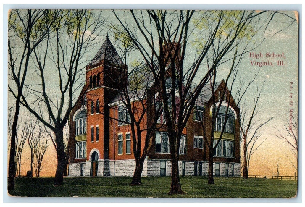 1909 High School Building Campus Virginia Illinois IL Posted Antique Postcard