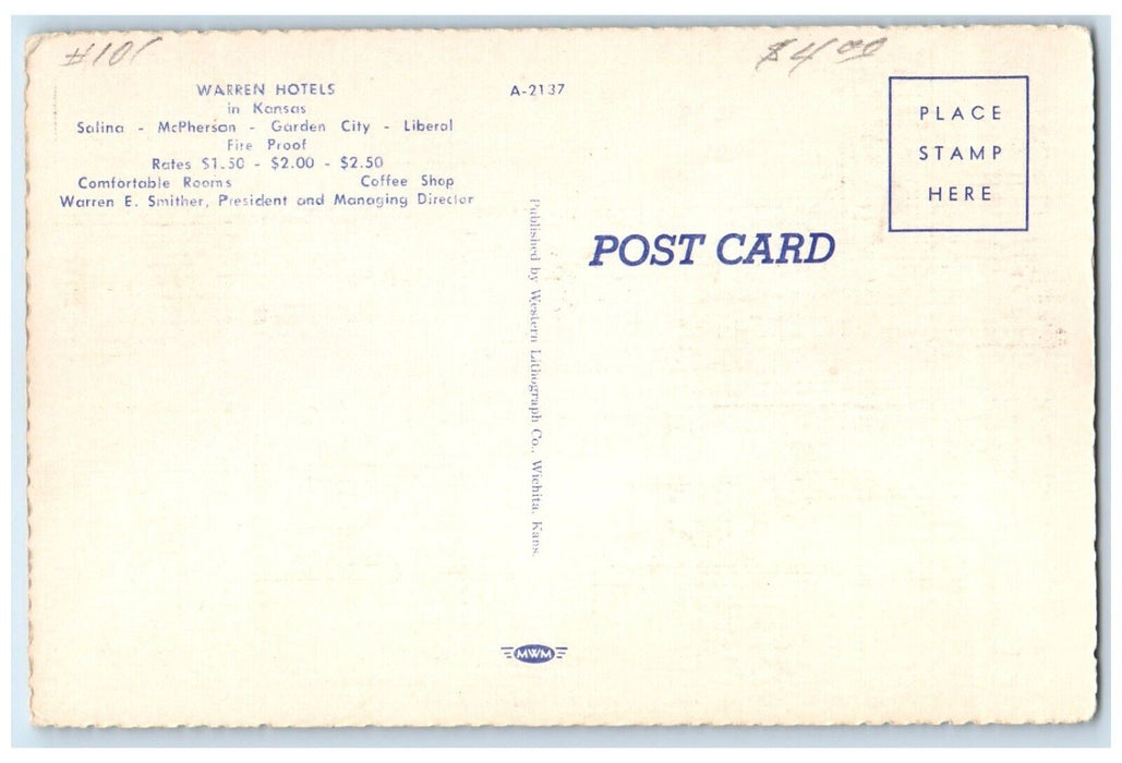 c1930's New Warren Hotels Supreme In Kansas KS Multiview Vintage Postcard