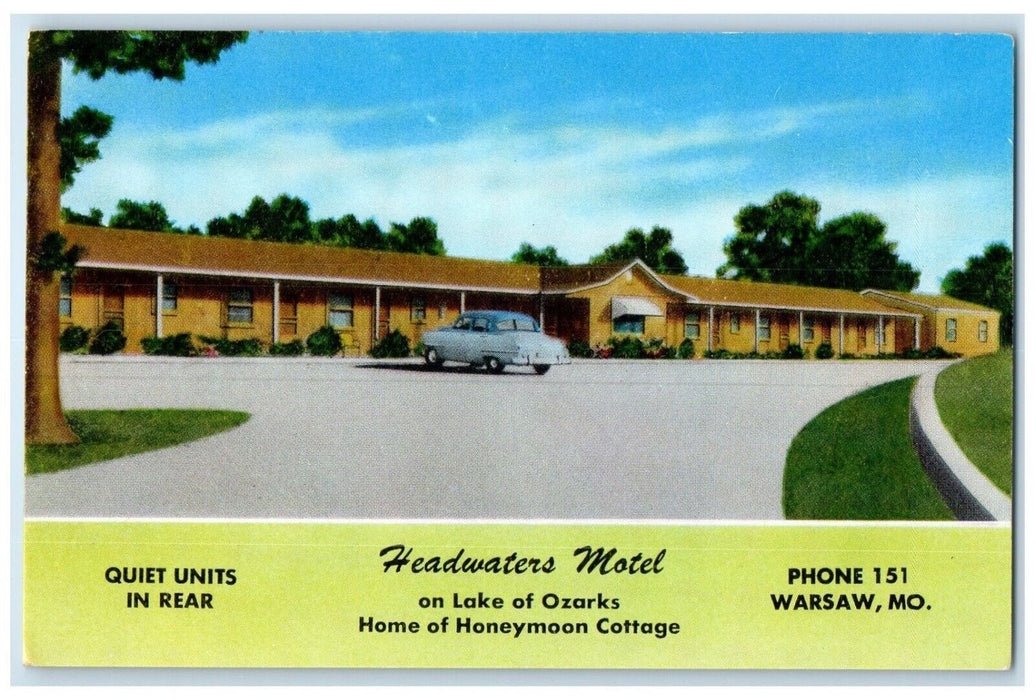 c1960's Headwaters Motel On Lake Of Ozarks Cars Warsaw Missouri MO Postcard