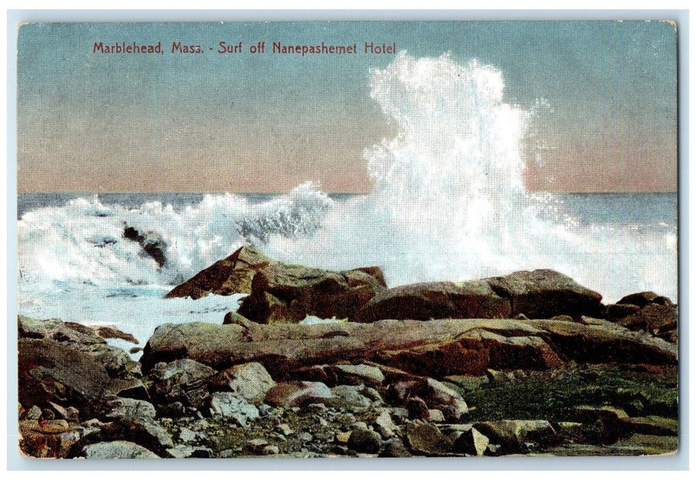 1909 Surf Off Waves Rocks Nanepashemet Hotel Marblehead Massachusetts Postcard