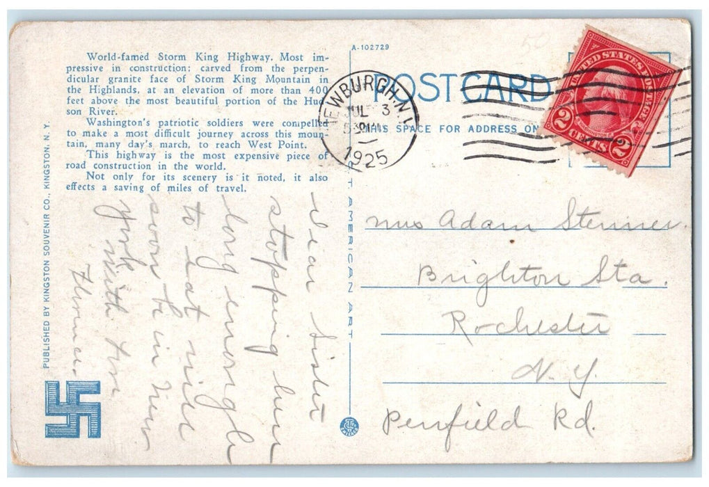 1925 Stillman Memorial Fountain Hudson Storm King Highway New York NY Postcard