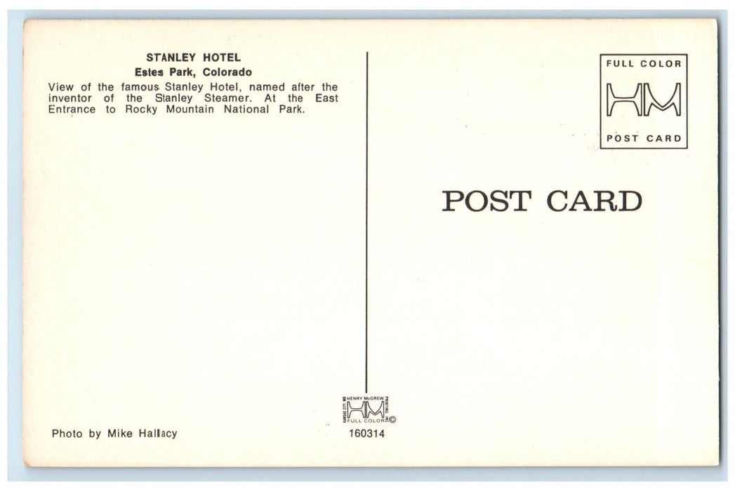 c1960 Scenic View Stanley Hotel Building Mountains Estes Park Colorado Postcard