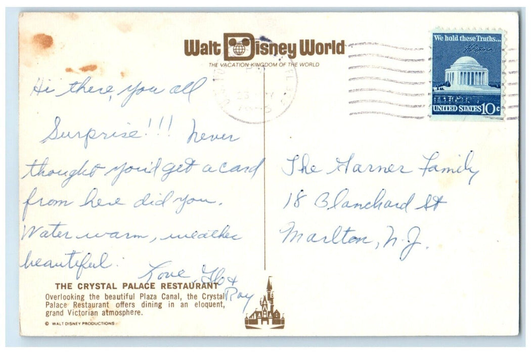1960 Crystal Palace Restaurant Plaza Canal Walt Disney World Florida FL Postcard