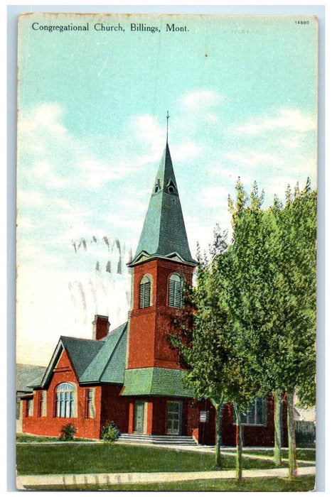 1932 Exterior View Congregational Church Building Billings Montana MT Postcard