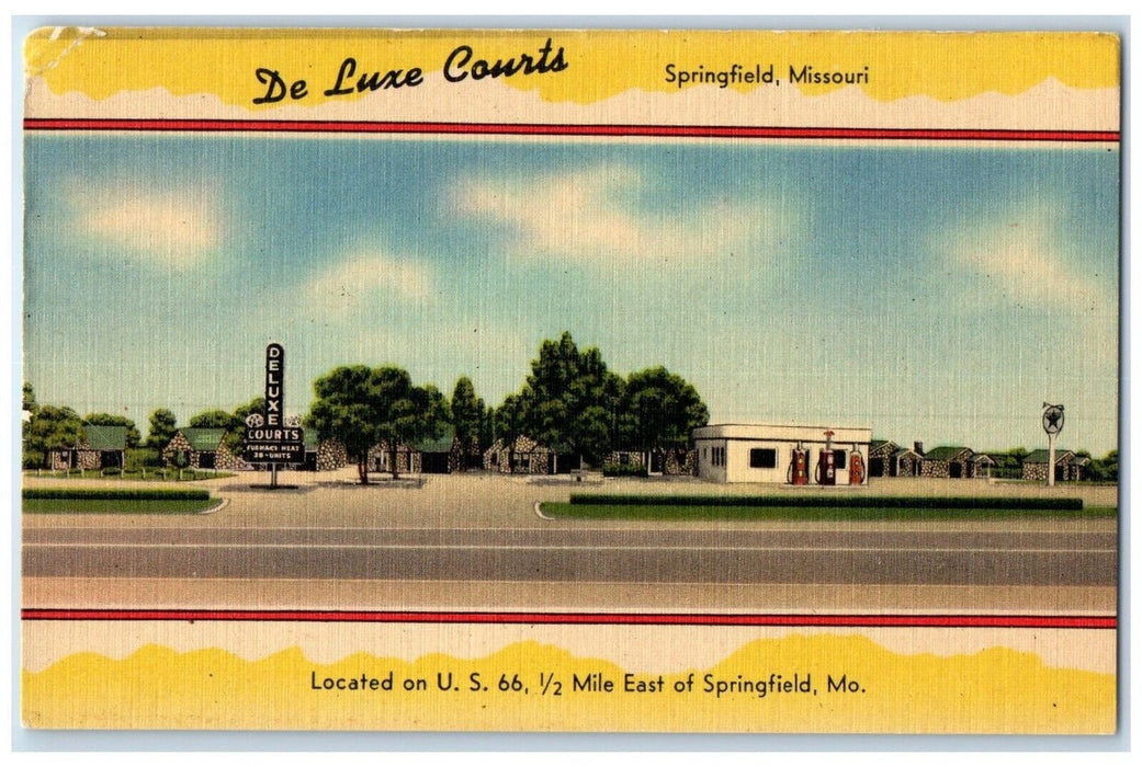 c1950's De Luxe Courts Roadside Gas Station Springfield Missouri MO Postcard