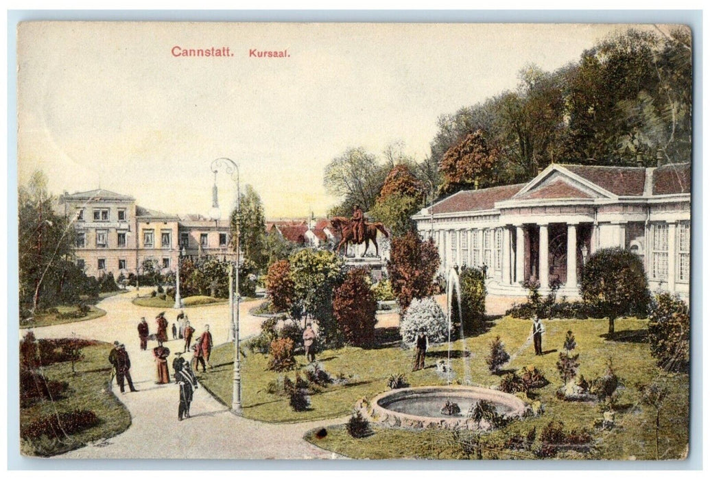 c1910's View Of Waterfall Horse Statue Cannstatt Kursaal Posted Antique Postcard