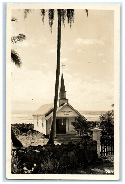 c1950's St. Peter Catholic Church Kahaluu Oahu Hawaii HI RPPC Photo Postcard