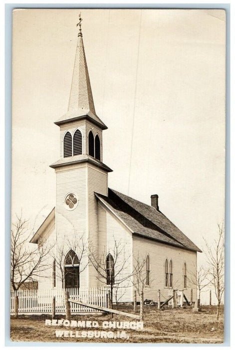 1909 Reformed Church Building Steeple Wellsburg IA RPPC Photo Posted Postcard