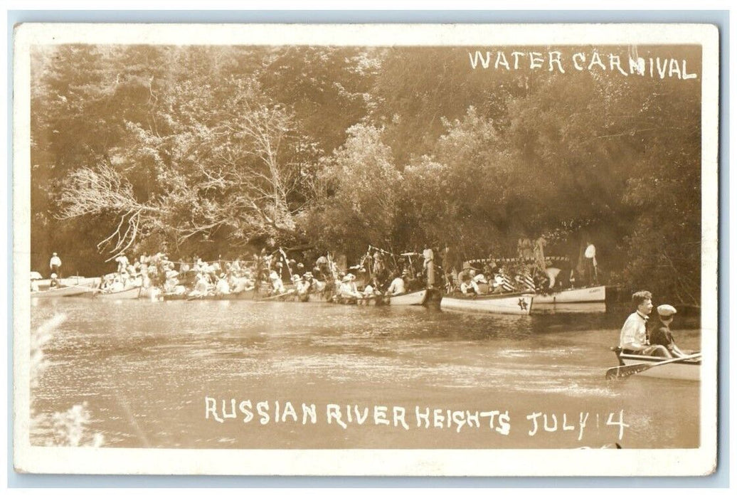 1913 July 4th Water Carnival Boats Russian River Heights CA RPPC Photo Postcard